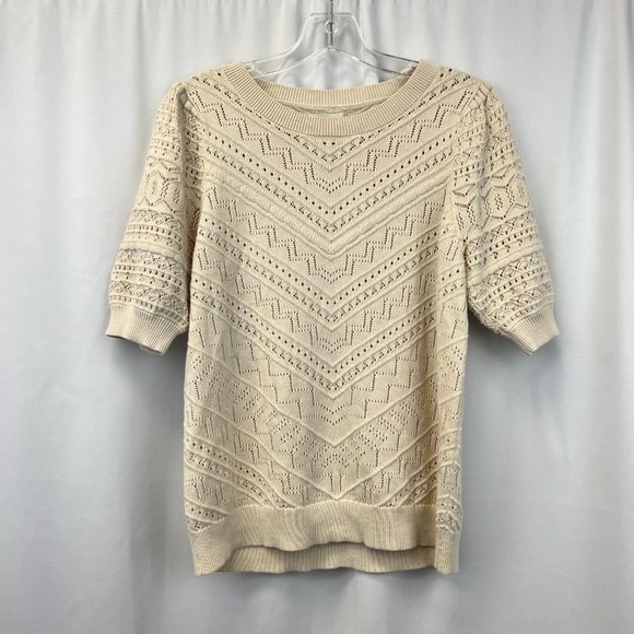 Loft Womens Beige Cotton Round Neck Short Sleeve Pullover Sweater Size Medium - Picture 1 of 9
